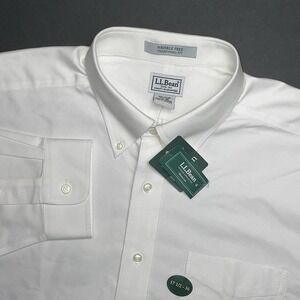 NEW LL Bean Oxford Shirt Mens 17.5 36 Wrinkle Free White Traditional Long Sleeve